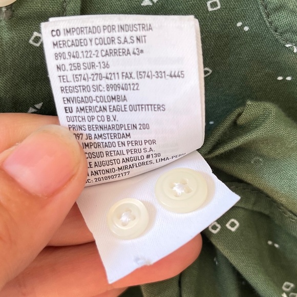 American Eagle Men Sz L Button Up Shirt Green Geometric Long Sleeve Standard Fit - Picture 6 of 10